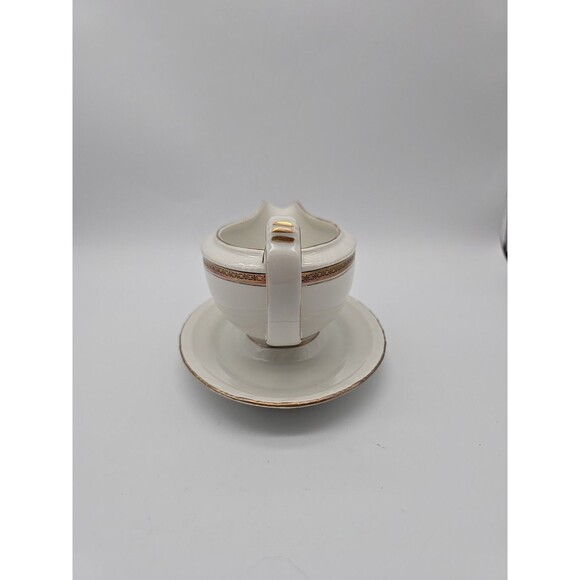 Rorstrand Sweden Porcelain Gravy Boat w/plate Fine China White & Gold Trim #622 - Picture 2 of 10